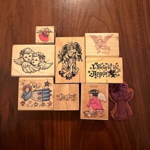 Lot of 8 Angel Cherub Rubber Stamps Wood Mount Crafting Scrapbooking Card Making